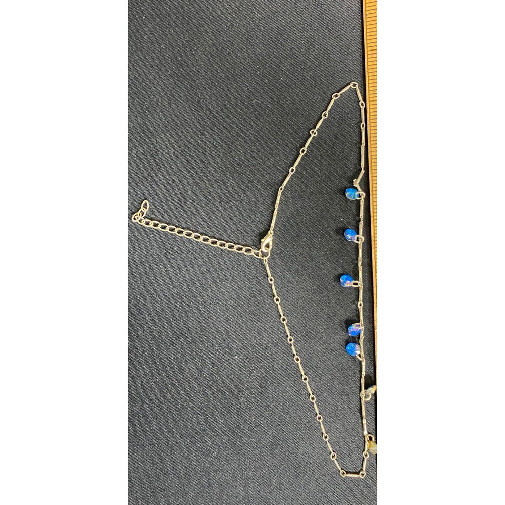 Chic Silver Tone Chain Necklace with Blue Crystal‎ Charms